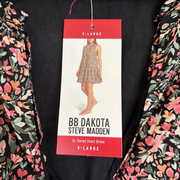BB Dakota Steve Madden Women's Black Floral Tiered Short Dress Size XL NWT - Picture 3 of 9